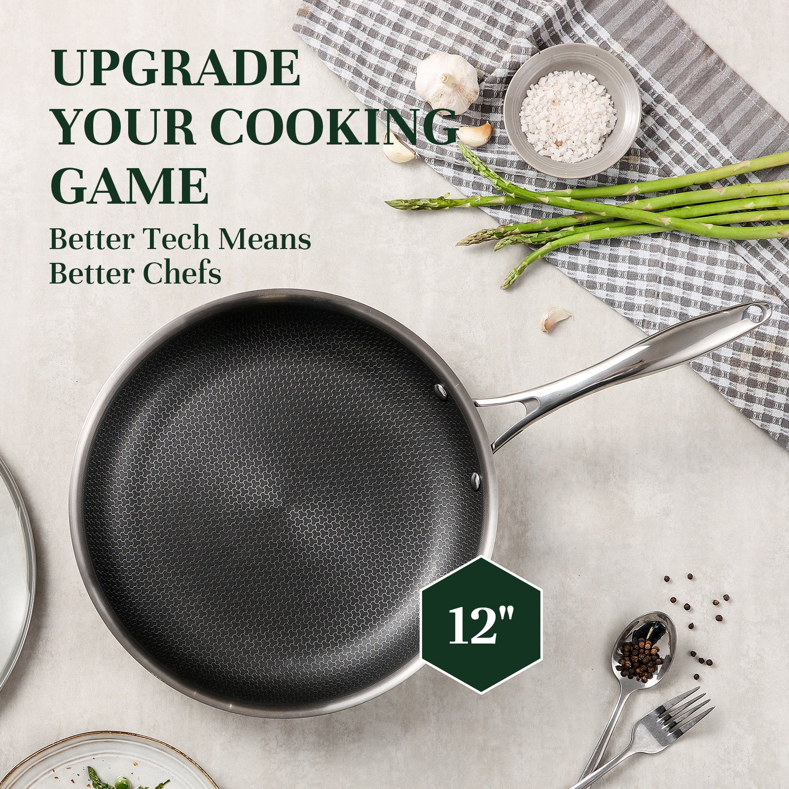 12 inch non stick skillet with glass lid, perfect for daily cooking