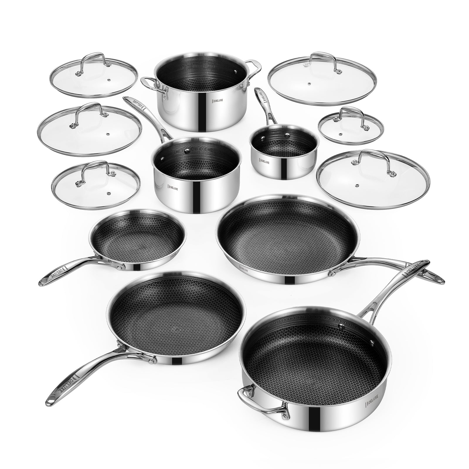 13-Piece Hybrid Ceramic Nonstick Stainless Steel Cookware Set - Deluxe Cookware